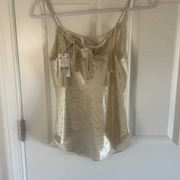 NWT 100% Silk Cinq a sept braided marta cowl neck cami Light Plaster Size XS - Picture 4 of 9